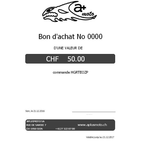 Bon cadeau d'une valeur de 50 CHF