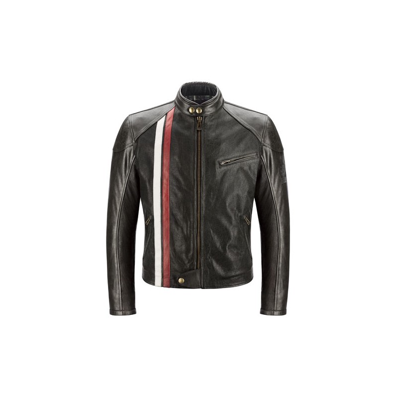 Belstaff veste cuir Seeley noir/rouge/ivoir L