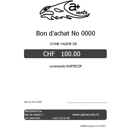 Bon cadeau d'une valeur de 100 CHF